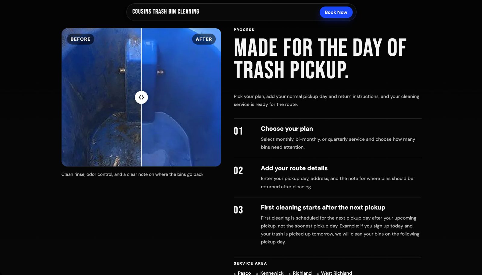 Cousins Trash Bin Cleaning process and before and after photo